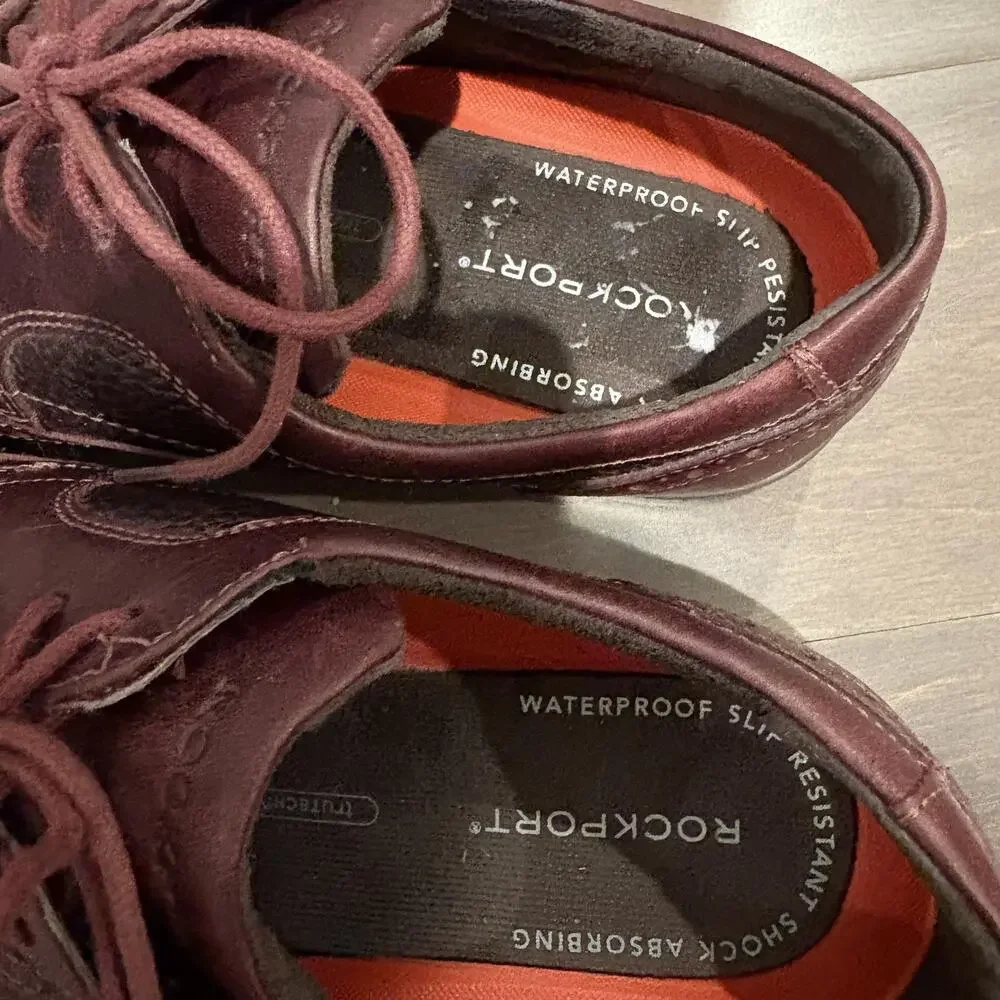 Rockport Shoes Mens Size‎ 9.5 Burgundy Waterproof Slip Resistant Leather Wingtip